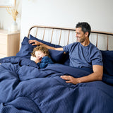 Night Lark Pure Cotton Waffle Coverless Duvet Navy family