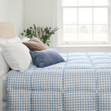 Night Lark / Night Owl Gingham Coverless Duvet In Dusk Blue