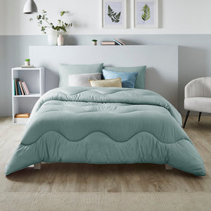 Night Lark/ Night Owl  Linen Print Coverless Duvet in Seagrass Green