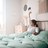 Night Lark / Night Owl Linen Print Coverless Duvet in Seagrass Green